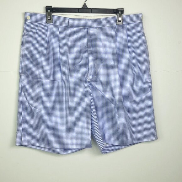 Polo Ralph Lauren Blue Gingham Adjustable Waist Shorts 36 Preppy Tailored - Picture 1 of 9